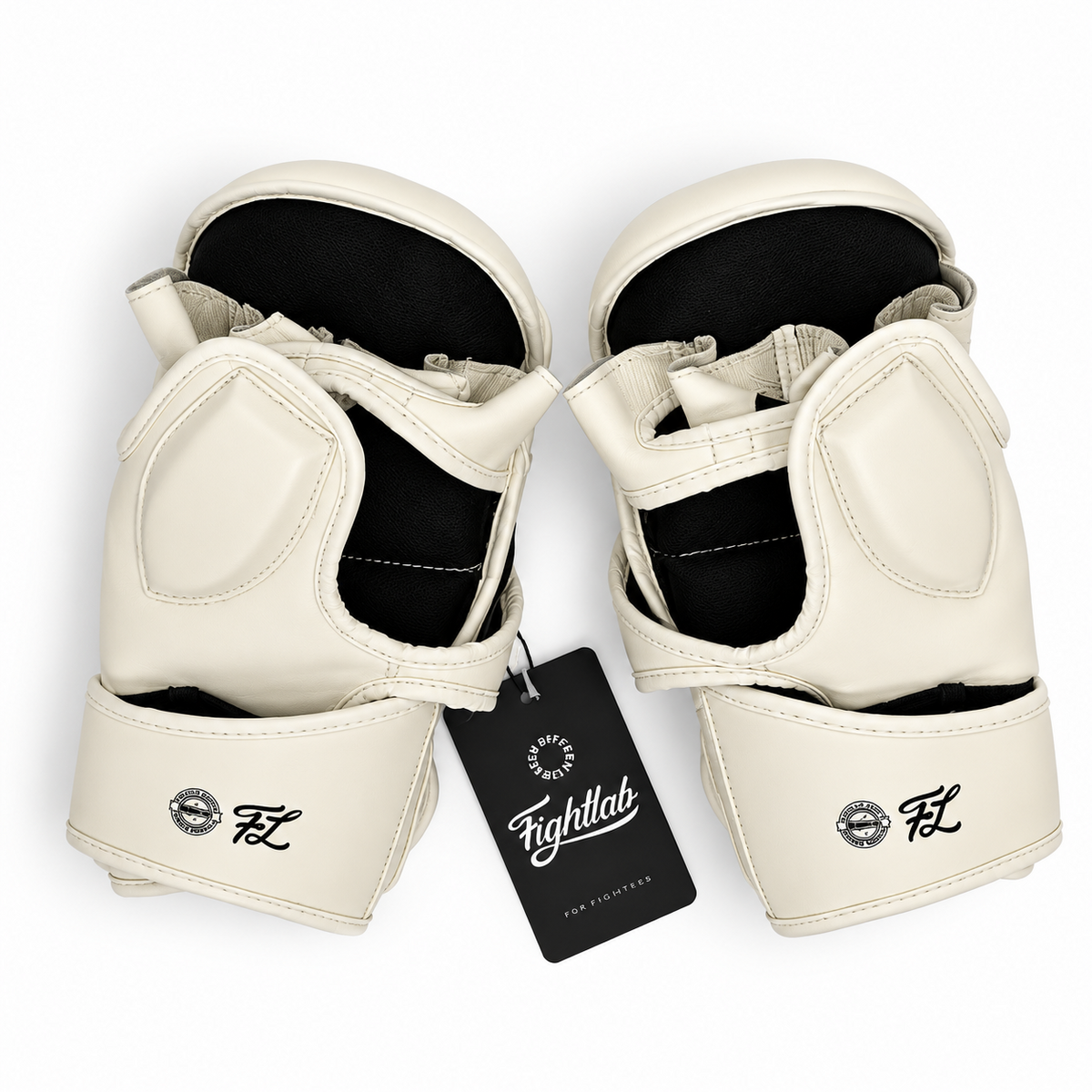 White Fightlab Pro Sparring MMA gloves with black padding and Fightlab tag